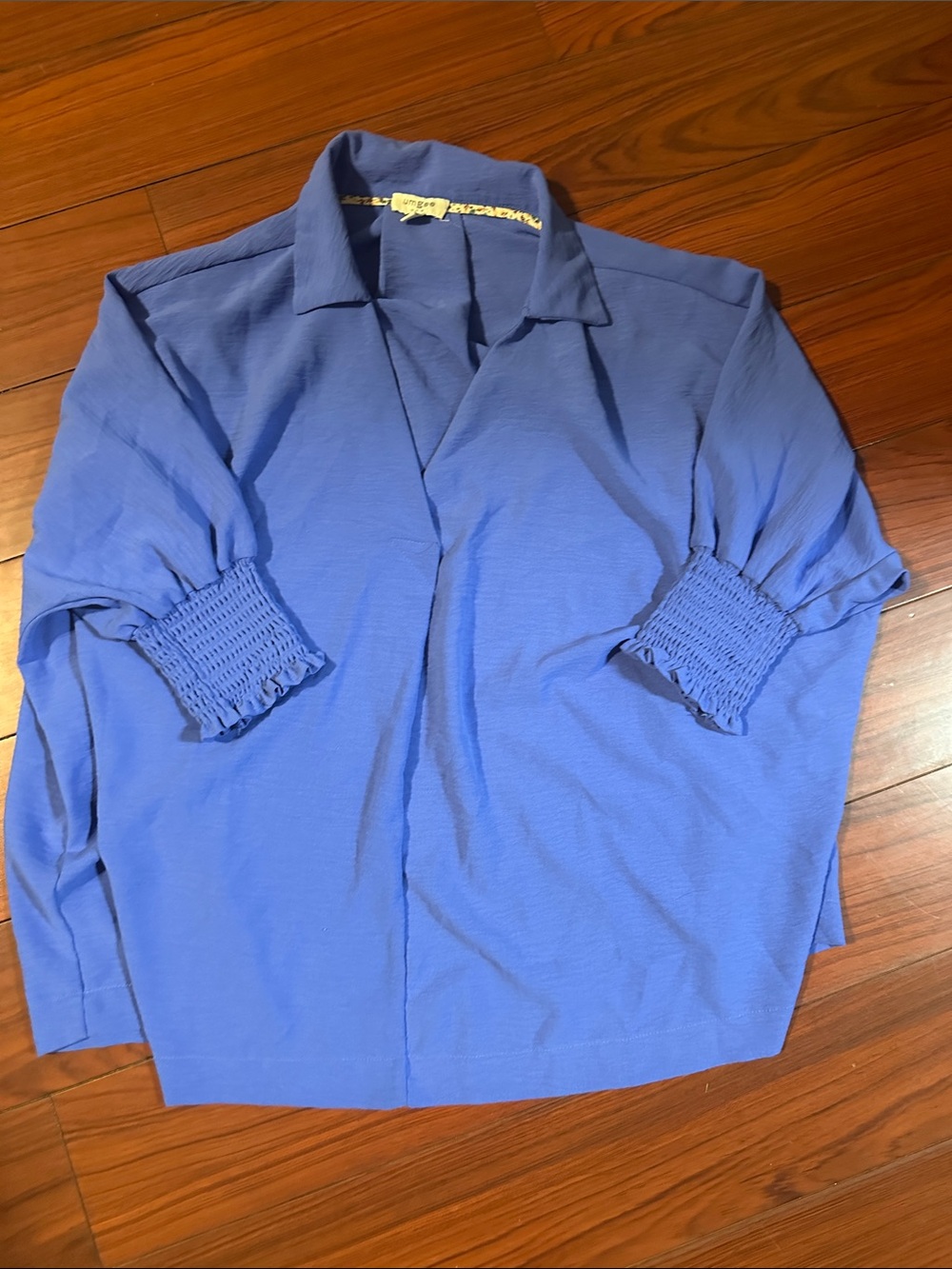 Umgee Periwinkle Blue Button-Down with Smocked Cuffs